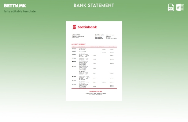 Модерен стил на шаблон за збор верзија на извод од банка на Канада Scotiabank